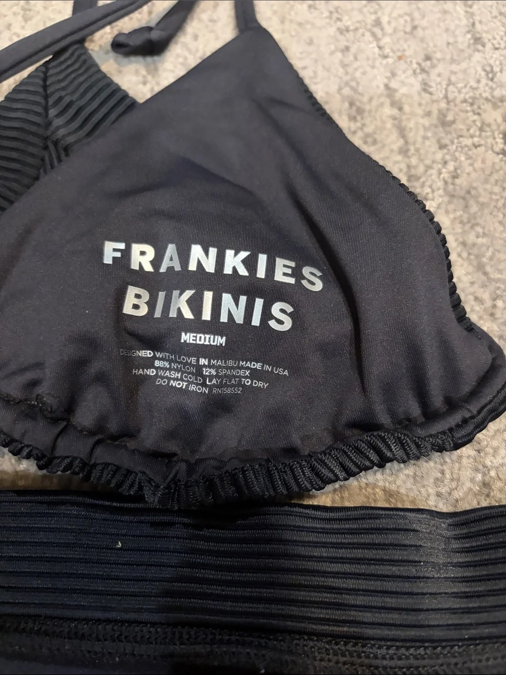 Frankie's Bikinis Black Ribbed Triangle Two-Piece